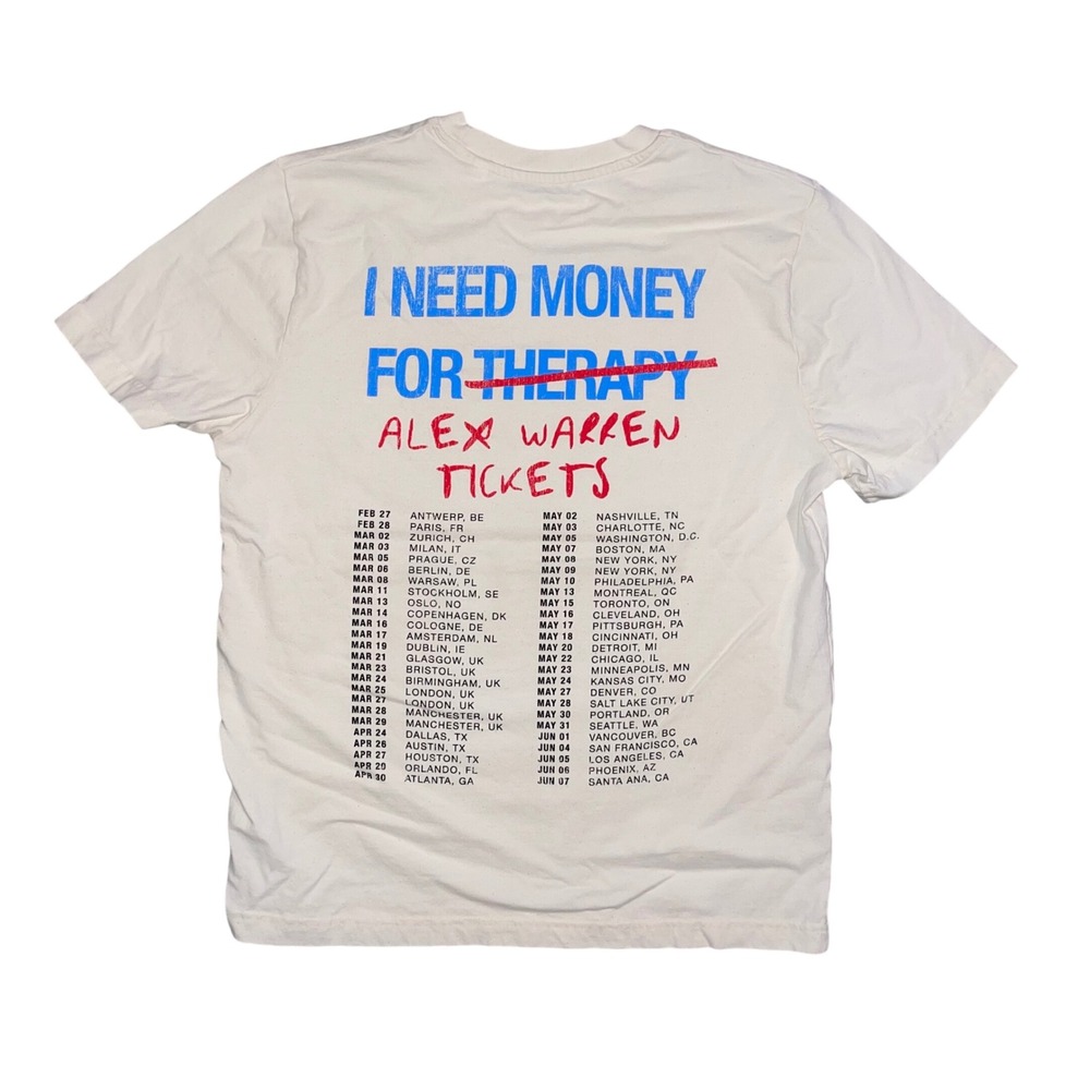 Alex Warren Cheaper Than Therapy Tour T-Shirt Mens Medium Cream Concert Graphic - Picture 2 of 8